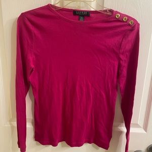 Lauren Ralph Lauren Women's 100% Cotton Long Sleeve Pink  T-Shirt Top sz PM